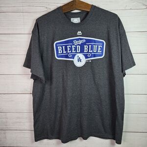 Majestic LA Dodgers Bleed Blue Graphic Printed Heather Grey T-Shirt Size 2XL